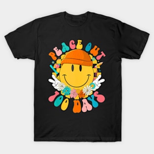 Groovy Peace Out 100 Days Of School Smile Face Kids T-Shirt